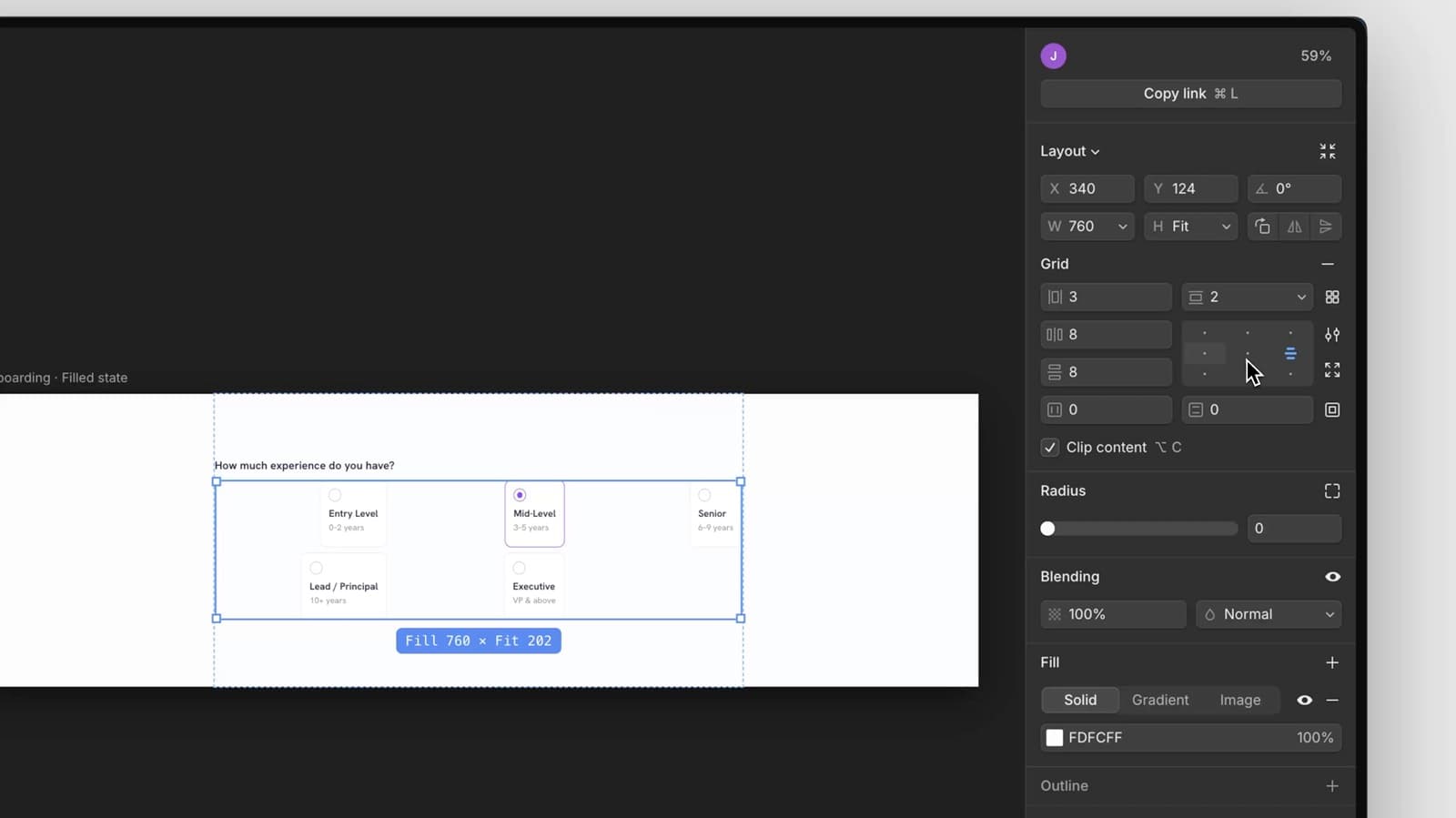CSS Grid controls inside the Paper design tool